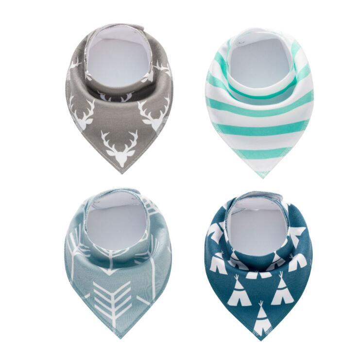 4pcs Burp Cloth Print Arrow Wave Triangle Baby Bibs Cotton Bandana