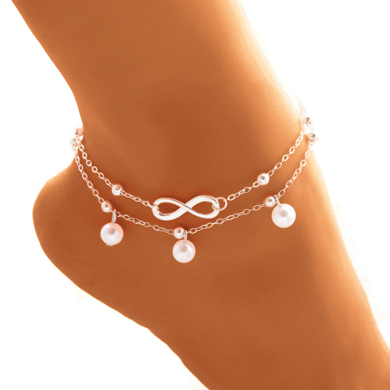 Women's Anklet With 8-shaped Double-layer Pearls