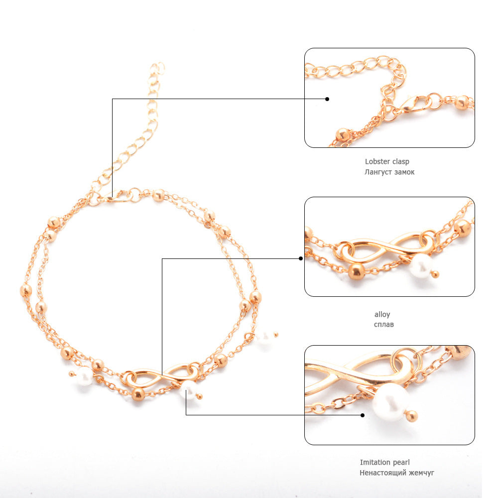 Women's Anklet With 8-shaped Double-layer Pearls