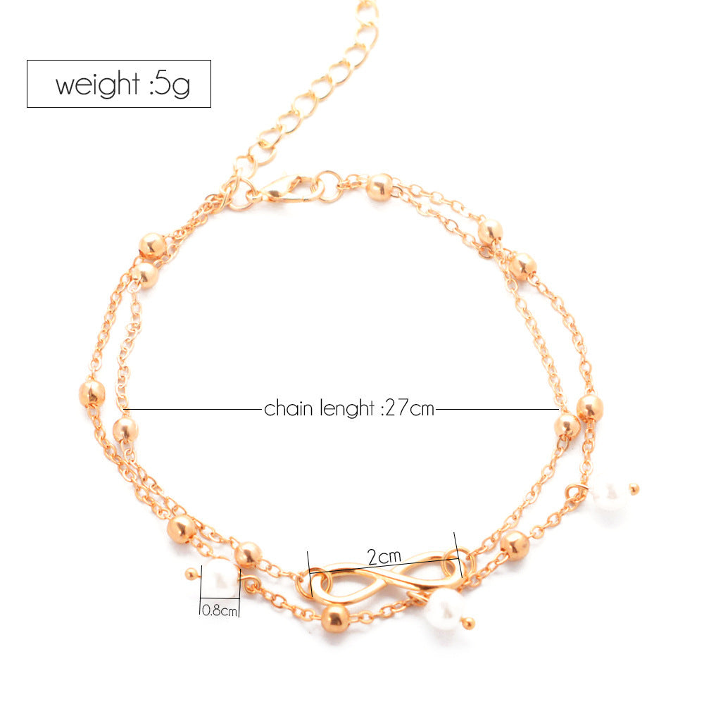 Women's Anklet With 8-shaped Double-layer Pearls