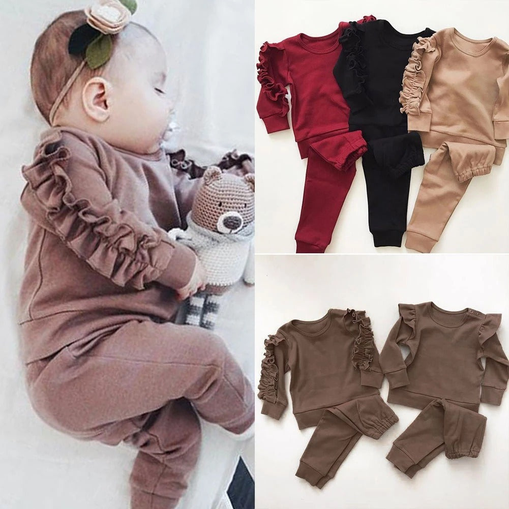 Newborn Baby Boys Girls Ruffles Jumper 2Pcs Outfits