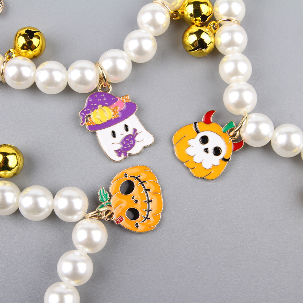 Pet Pearl Necklace Halloween Cat Collar