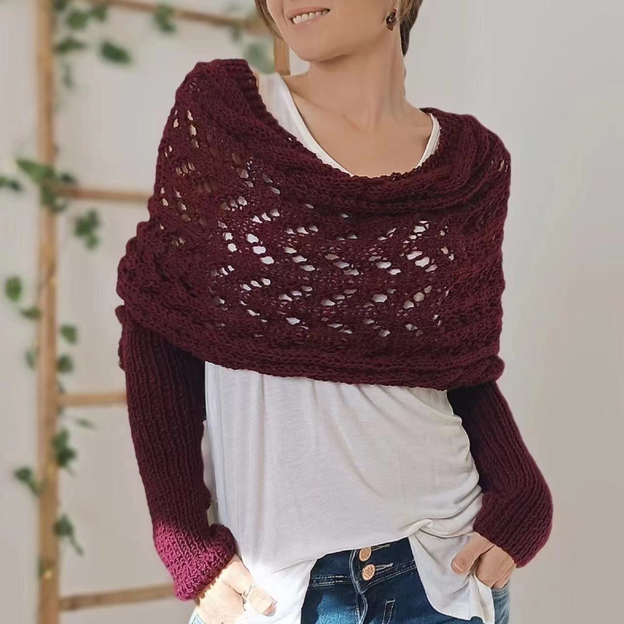 Warm Knitted Shawl Women's Hollowed-out Double Sleeve