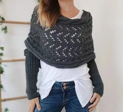 Warm Knitted Shawl Women's Hollowed-out Double Sleeve