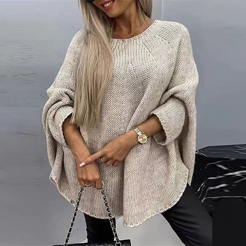 Women's Loose Batwing Sleeve Pullover Sweater Oversized Knitted Shawl Sweater Tops