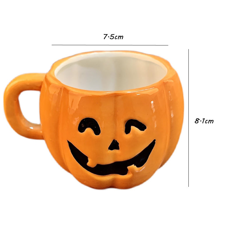 Ceramic Halloween Pumpkin Mug and Grave Digger Spoon