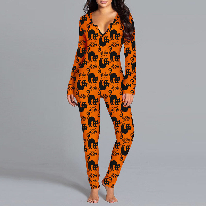 Women's Halloween Jumpsuit Long Sleeve Pajamas