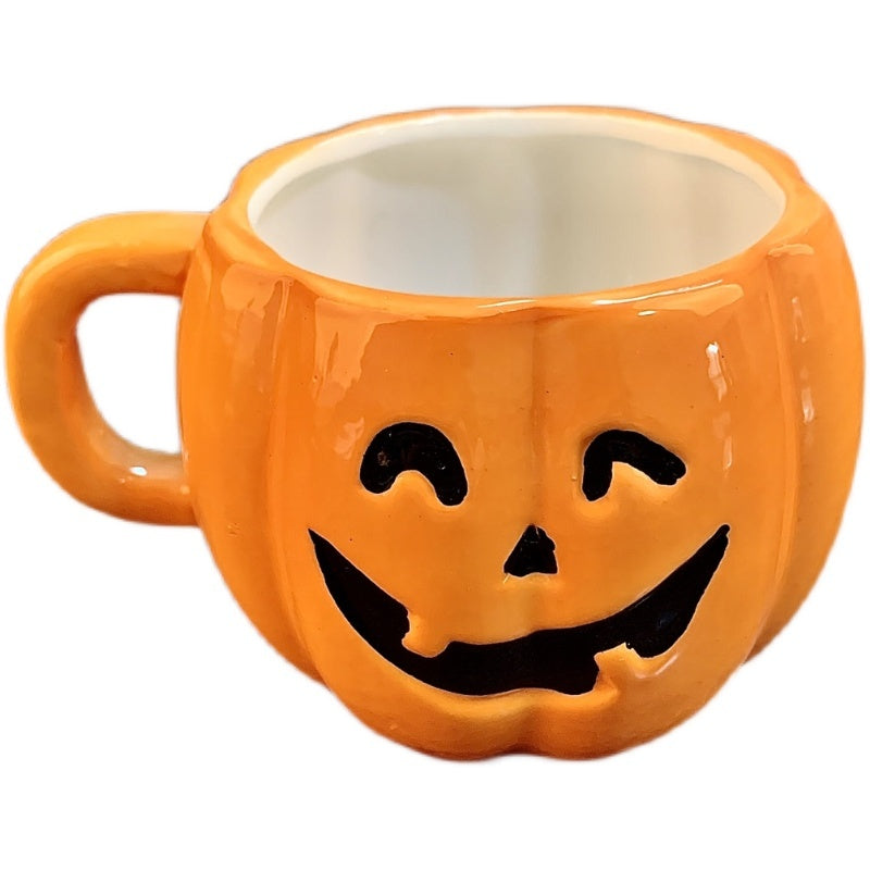 Ceramic Halloween Pumpkin Mug and Grave Digger Spoon