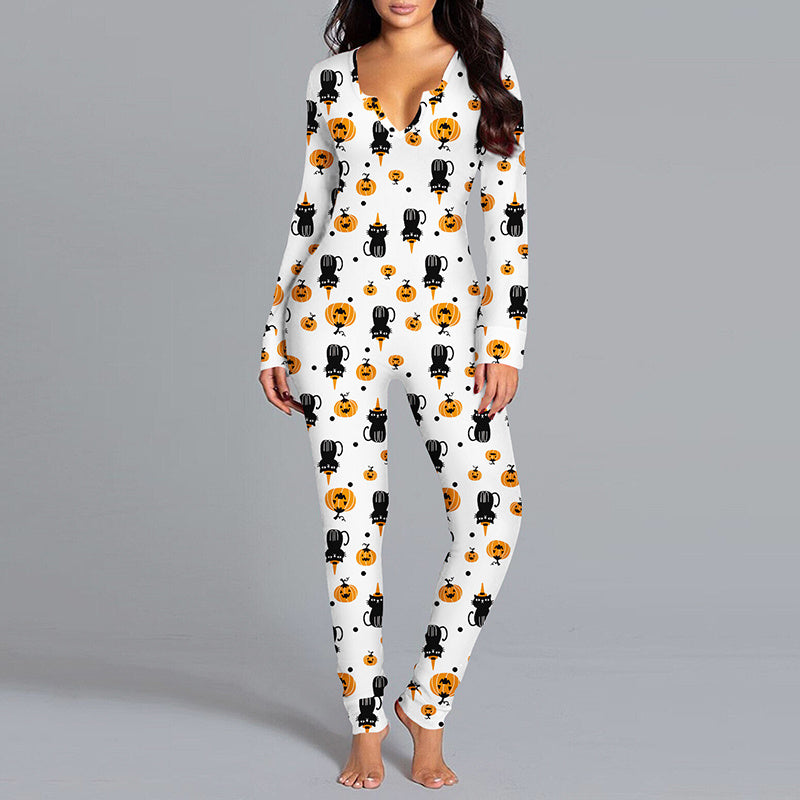 Women's Halloween Jumpsuit Long Sleeve Pajamas