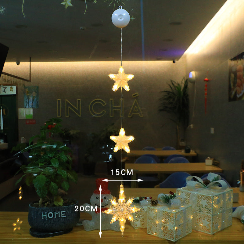 Christmas 3pcs LED Light Star Xmas Tree Hanging Window Ornaments