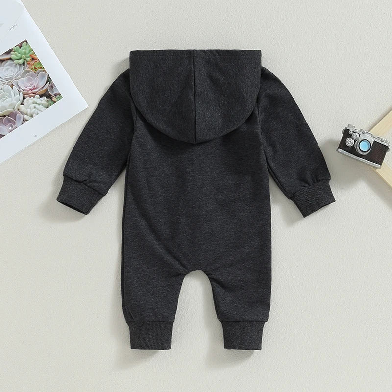 Long Sleeve Solid Zip Up Hooded Rompers Newborn Outfit (0-12M)