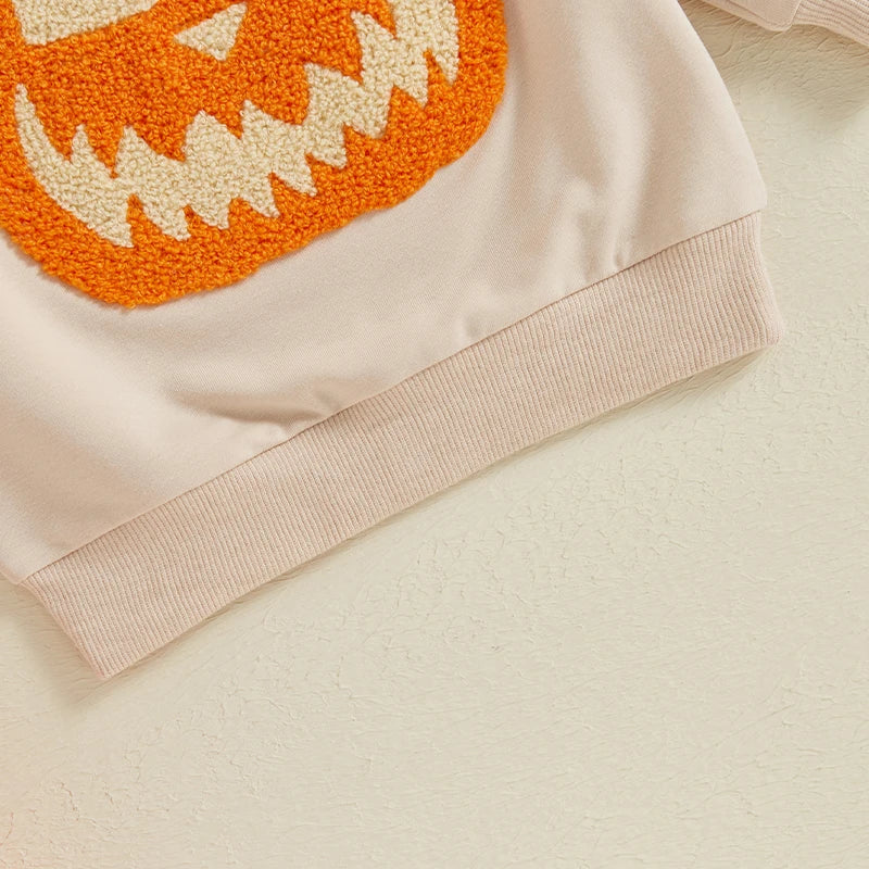 Boy & Girl Halloween Sweatshirt Pumpkin Embroidery Crew Neck Long Sleeve Pullover