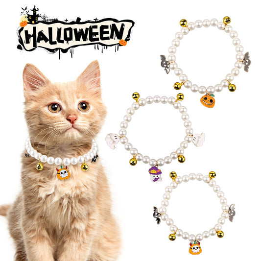 Pet Pearl Necklace Halloween Cat Collar