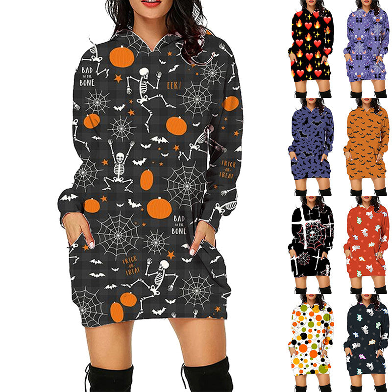 Halloween Long Hoodie With Pockets