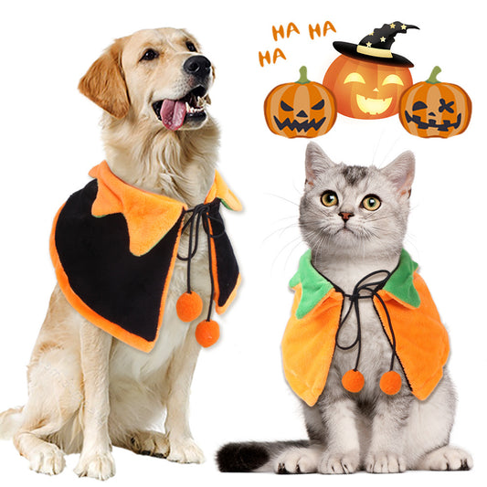 Dog & Cat Halloween Pumpkin Double-sided Cloak