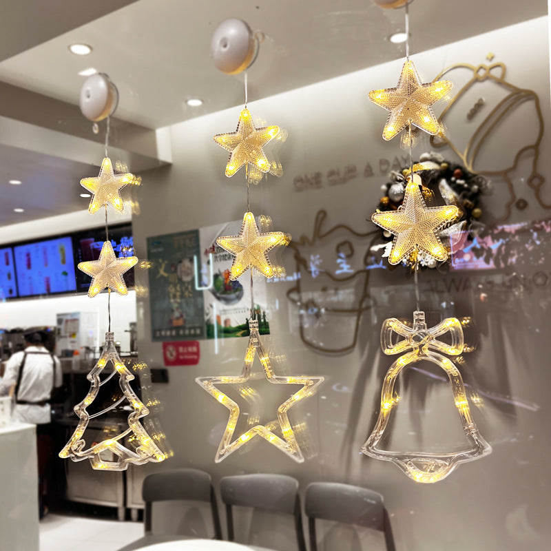 Christmas 3pcs LED Light Star Xmas Tree Hanging Window Ornaments