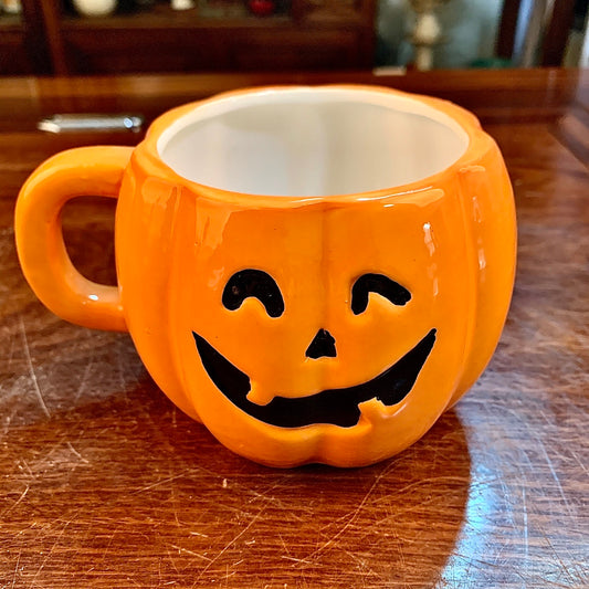 Ceramic Halloween Pumpkin Mug and Grave Digger Spoon