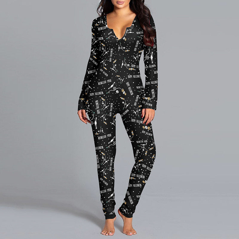 Women's Halloween Jumpsuit Long Sleeve Pajamas