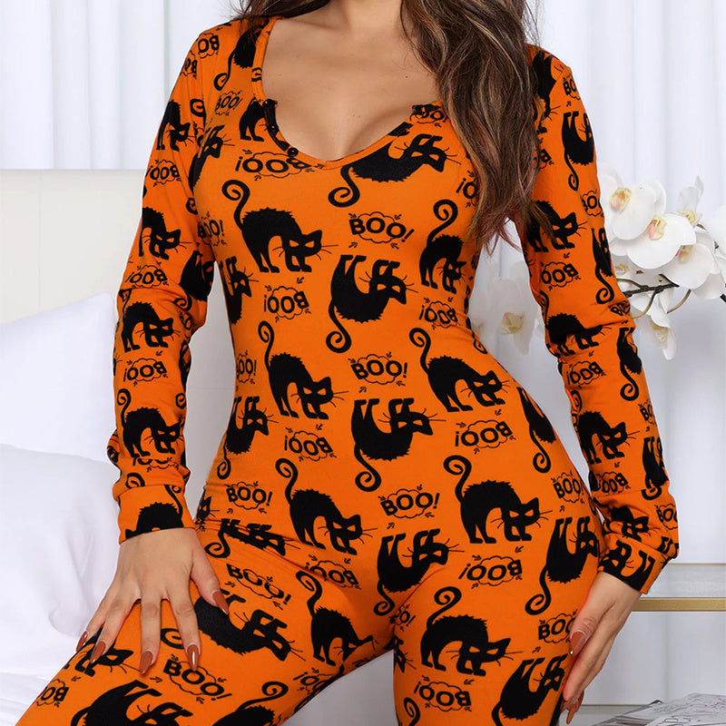 Women's Halloween Jumpsuit Long Sleeve Pajamas