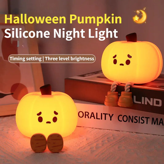 Cute Halloween Pumpkin Night Light Soft Silicone Lamp Touch  Dimmable & Rechargeable