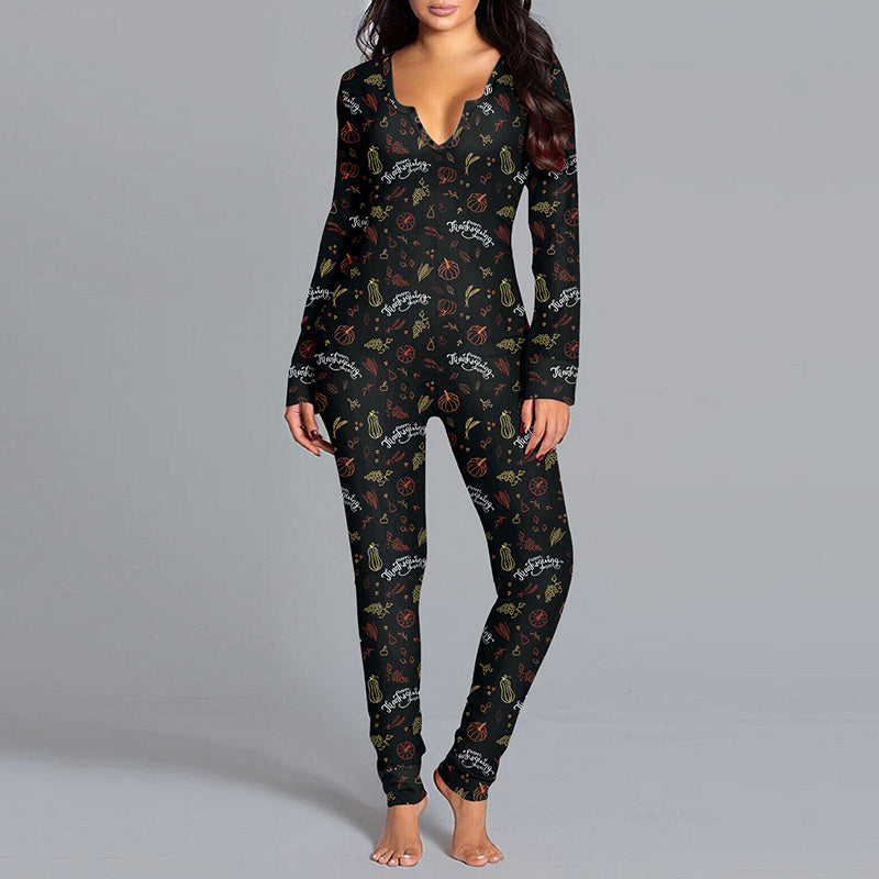 Women's Halloween Jumpsuit Long Sleeve Pajamas