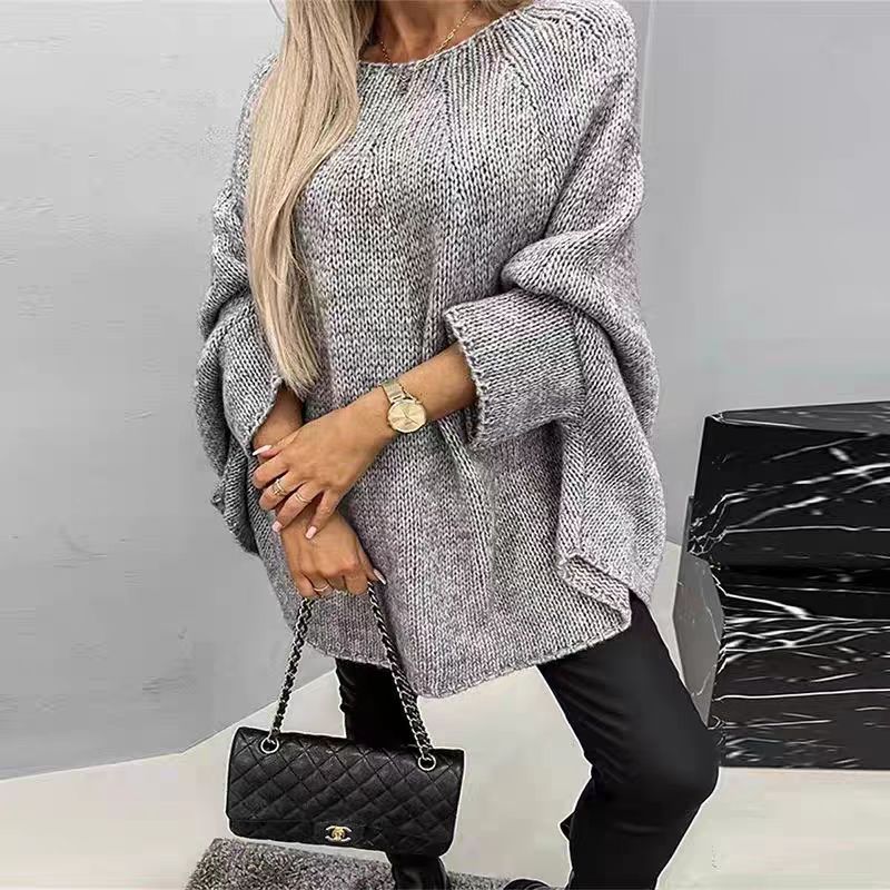 Women's Loose Batwing Sleeve Pullover Sweater Oversized Knitted Shawl Sweater Tops