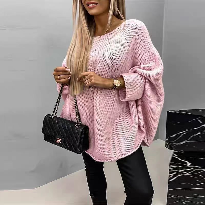 Women's Loose Batwing Sleeve Pullover Sweater Oversized Knitted Shawl Sweater Tops