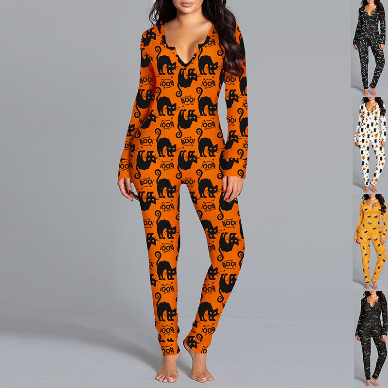 Women's Halloween Jumpsuit Long Sleeve Pajamas