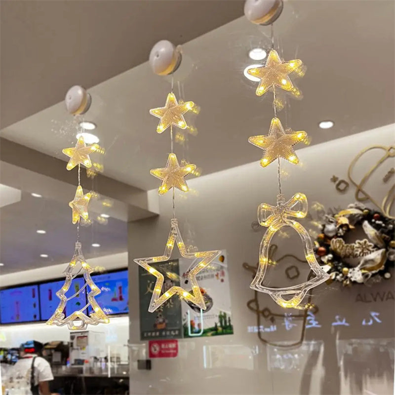 Christmas 3pcs LED Light Star Xmas Tree Hanging Window Ornaments