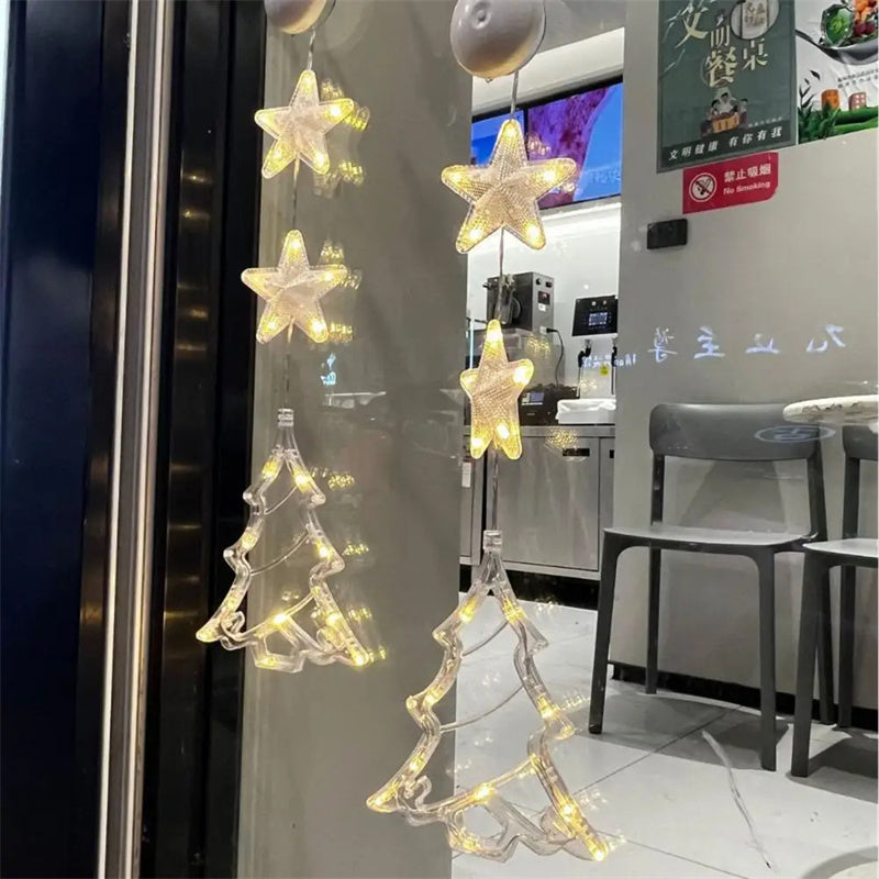 Christmas 3pcs LED Light Star Xmas Tree Hanging Window Ornaments