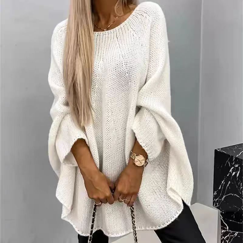 Women's Loose Batwing Sleeve Pullover Sweater Oversized Knitted Shawl Sweater Tops